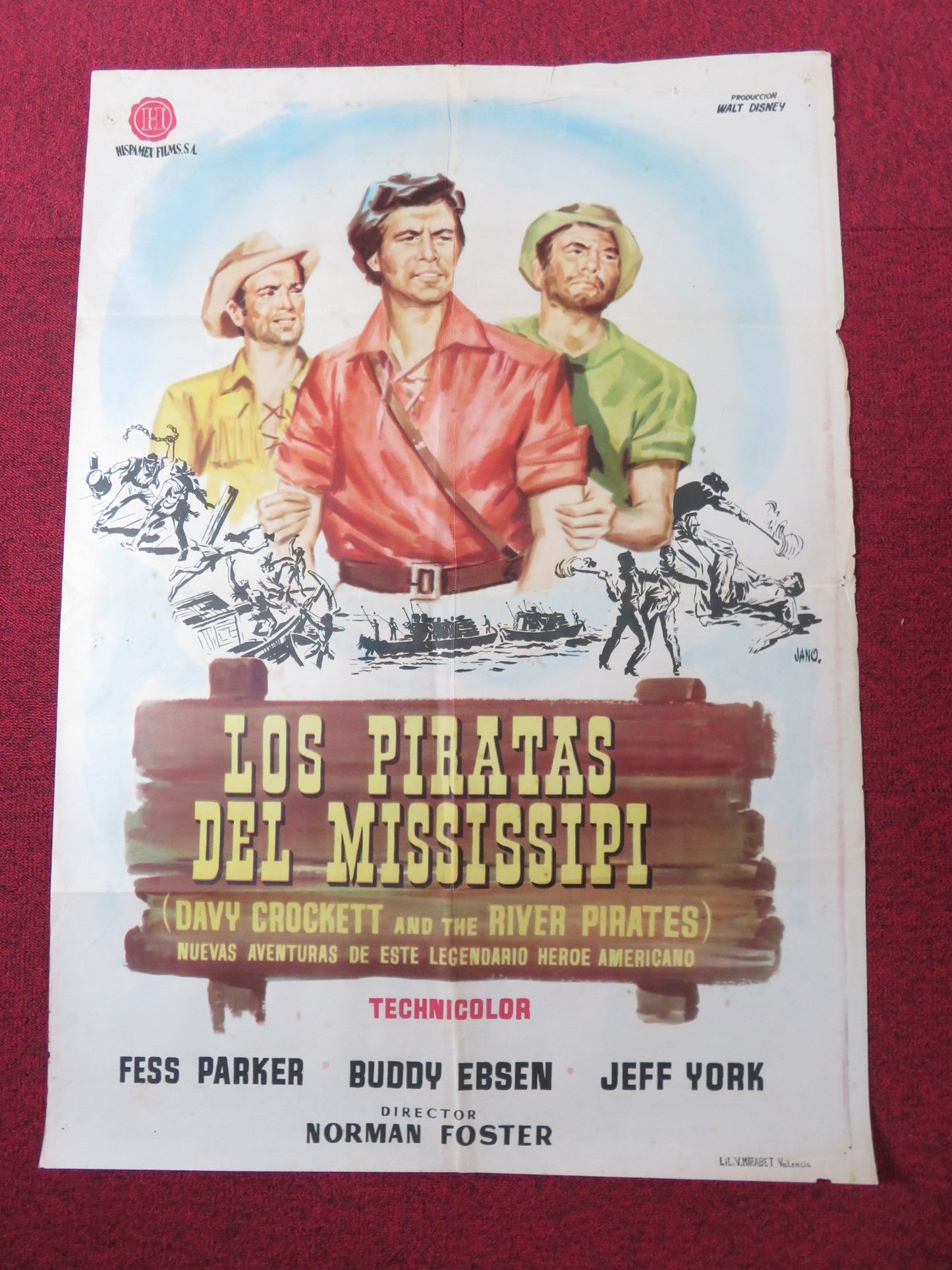 DAVY CROCKETT AND THE RIVER PIRATES SPANISH POSTER DISNEY FESS PARKER 1959 Rendezvous Cinema Movie posters