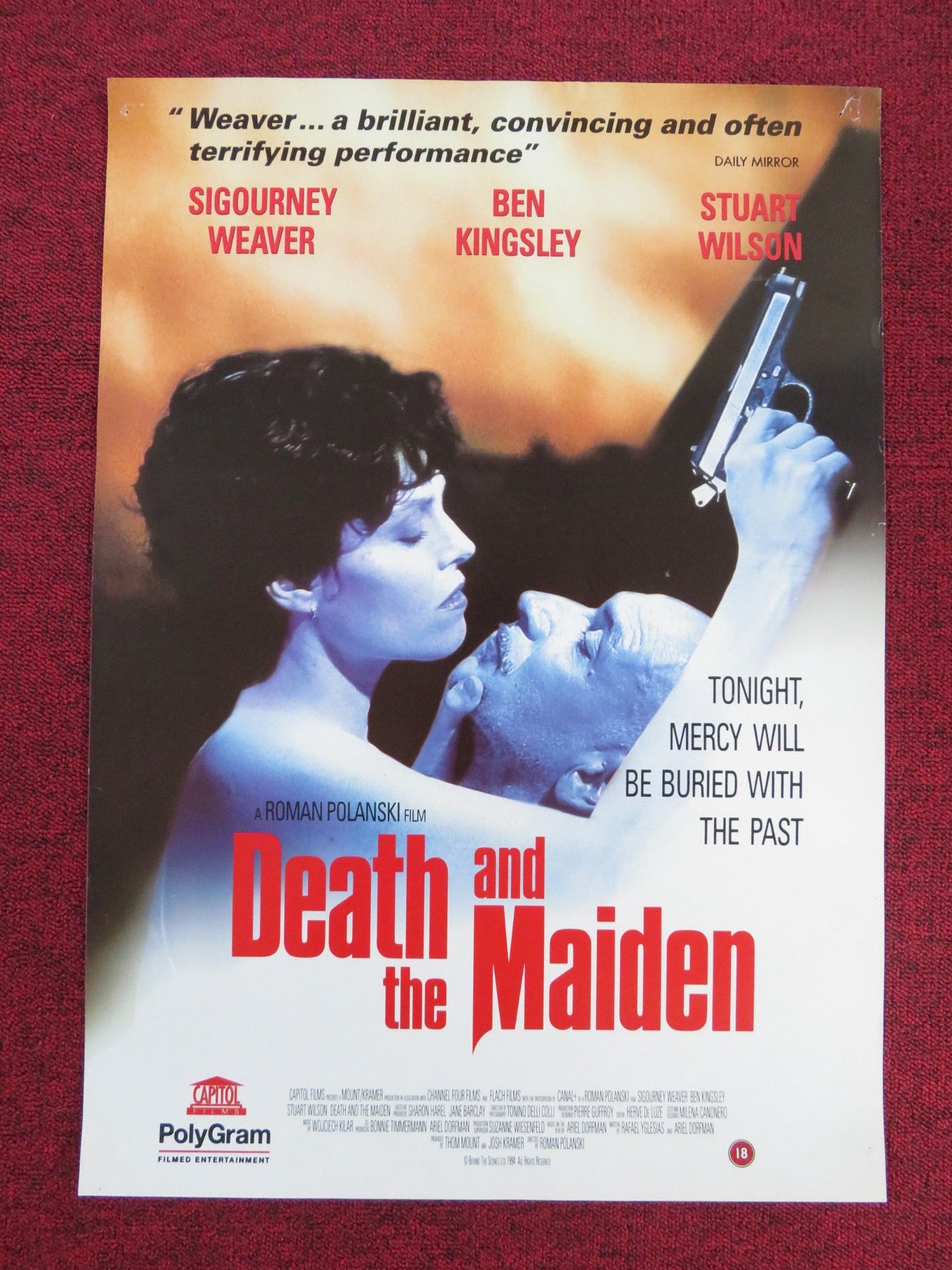 DEATH AND THE MAIDEN VHS VIDEO POSTER SIGOURNEY WEAVER ROMAN POLANSKI 1994 Rendezvous Cinema Movie posters