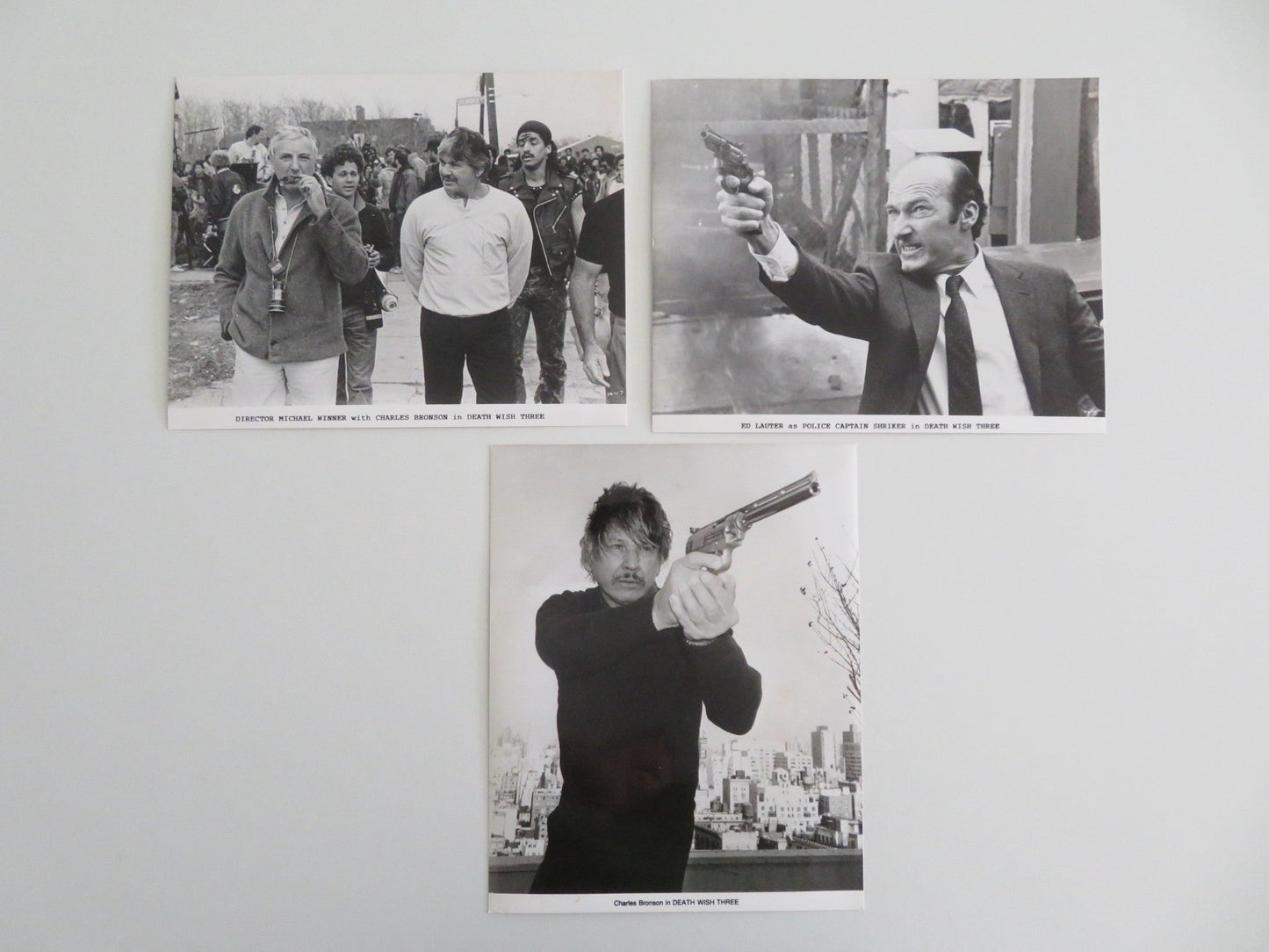 DEATH WISH 3 - A MOVIE STILL PHOTO LOT OF 3 CHARLES BRONSON ED LAUTER 1985 Movie posters