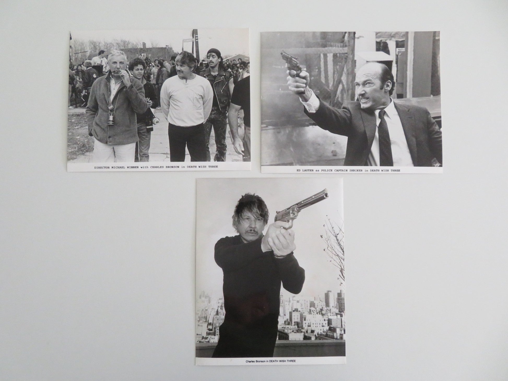 DEATH WISH 3 - A MOVIE STILL PHOTO LOT OF 3 CHARLES BRONSON ED LAUTER 1985 Movie posters