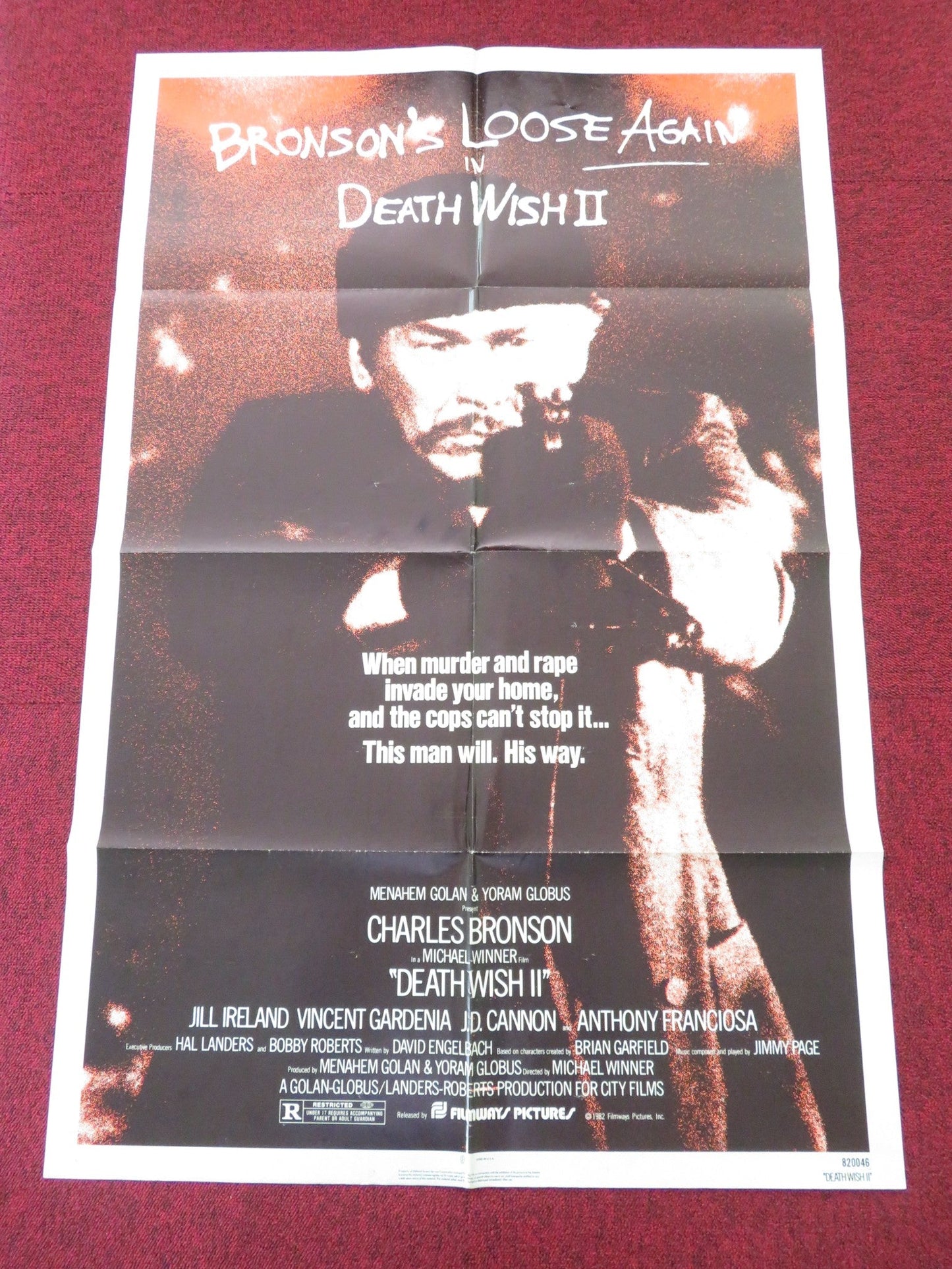 DEATH WISH II FOLDED US ONE SHEET POSTER CHARLES BRONSON JILL IRELAND 1982 Movie posters