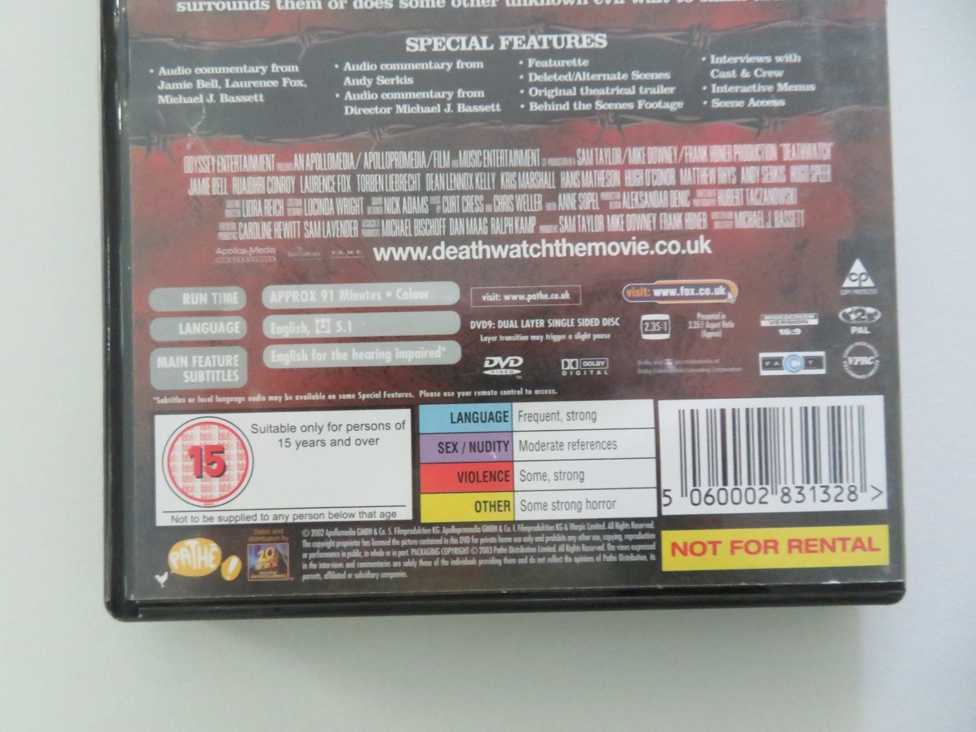 DEATHWATCH (DVD) JAMIE BELL LAURENCE FOX 2002 REGION 2 Movie posters