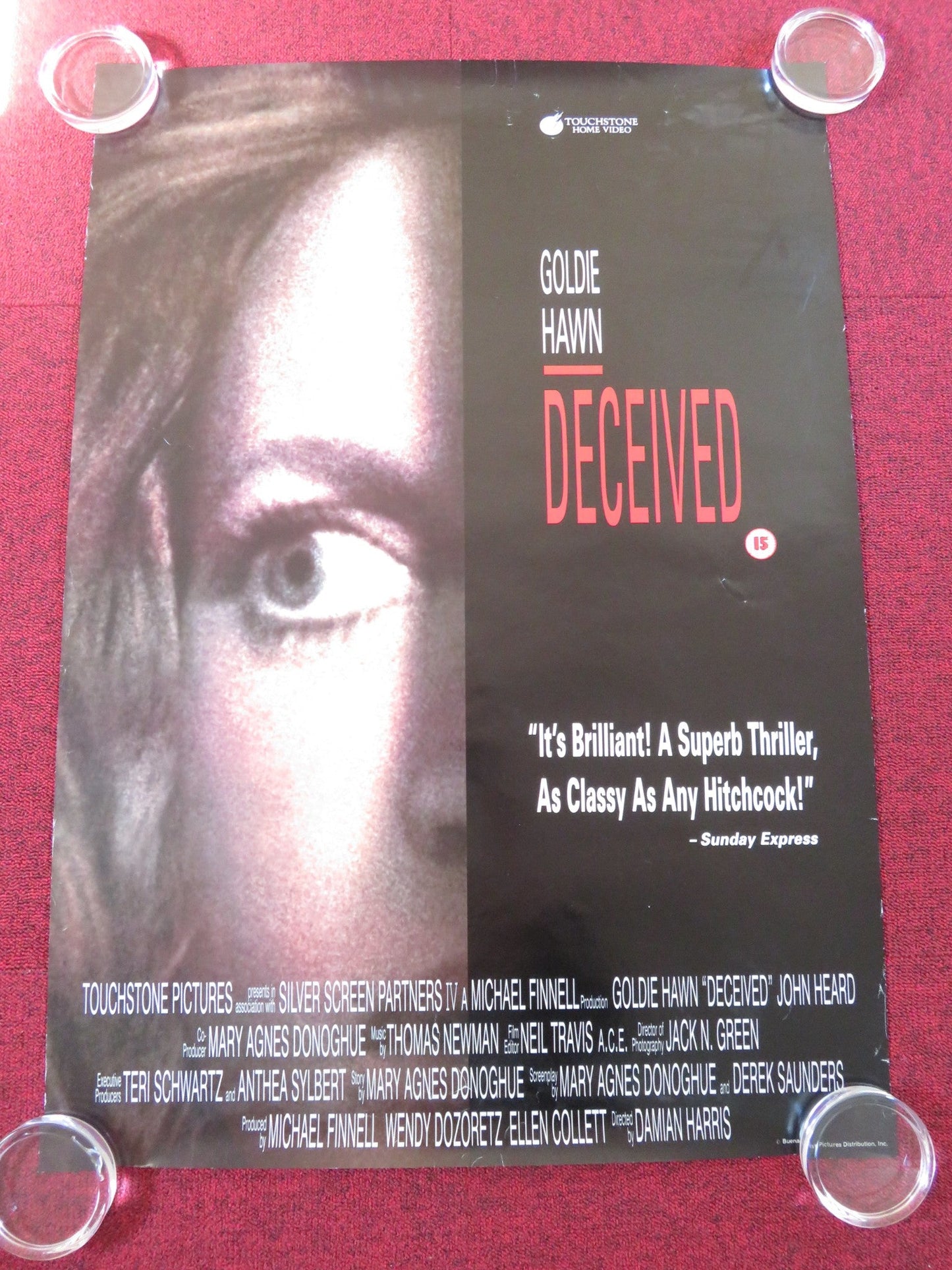 DECEIVED VHS VIDEO POSTER ROLLED GOLDIE HAWN JOHN HEARD 1991 Rendezvous Cinema Movie posters
