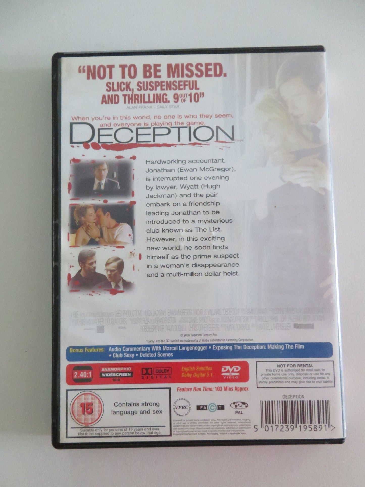 DECEPTION (DVD) HUGH JACKMAN EWAN MCGREGOR 2008 REGION 2 Movie posters