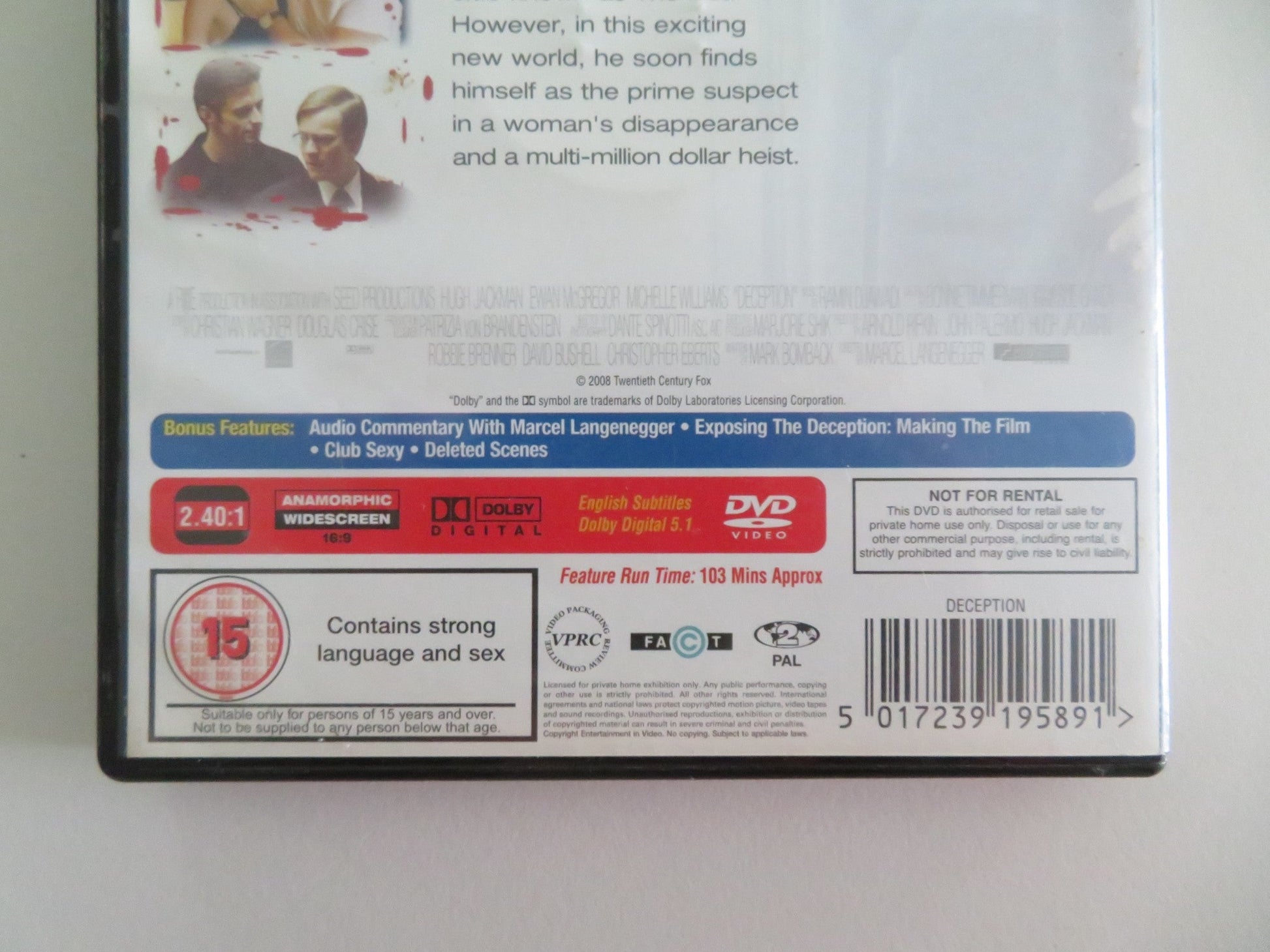 DECEPTION (DVD) HUGH JACKMAN EWAN MCGREGOR 2008 REGION 2 Movie posters