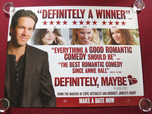 DEFINITELY, MAYBE - B UK QUAD ROLLED POSTER RYAN REYNOLDS RACHEL WEISZ 2008 Rendezvous Cinema Movie posters