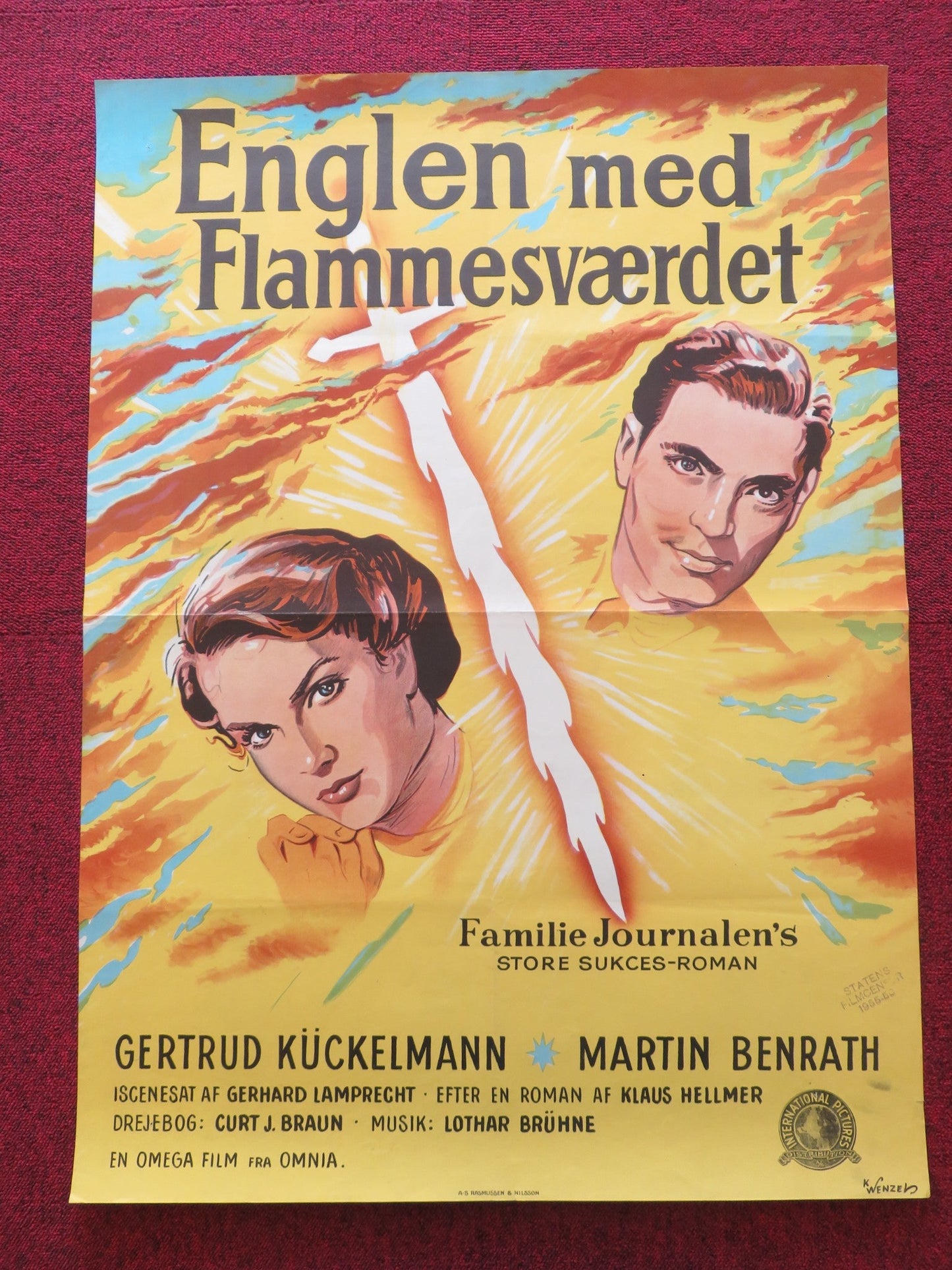DER ENGEL MIT DEM FLAMMENSCHWERT DANISH POSTER ROLLED GERTRUD KUCKELMANN 1955 Rendezvous Cinema Movie posters