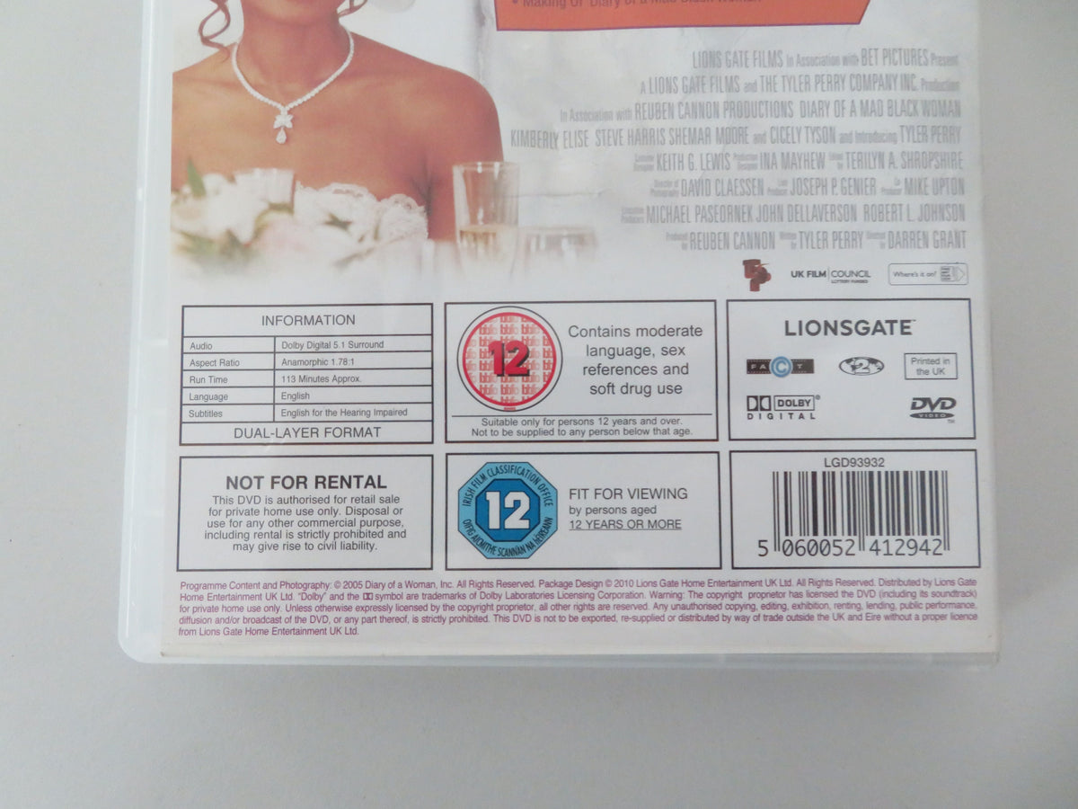 Diary of a Mad Black Woman (DVD) Kimberly Elise Tyler Perry 2005 Region 2 Movie posters