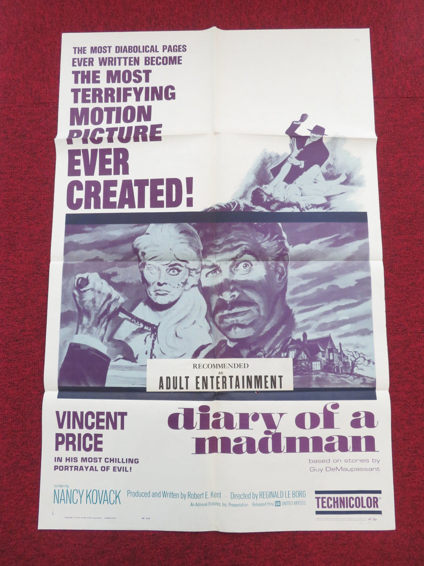 Diary of a Madman Folded US One Sheet Poster Vincent Price Nancy Kovack 1963 Movie posters