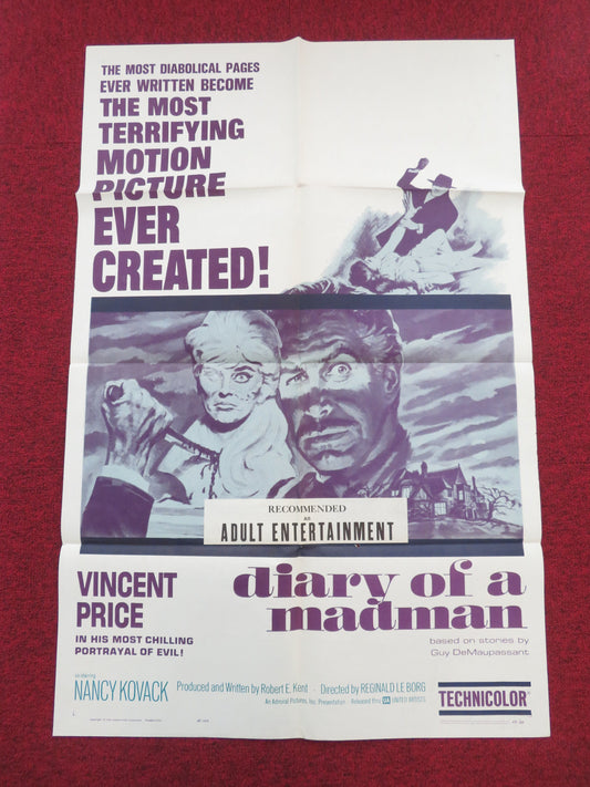 Diary of a Madman Folded US One Sheet Poster Vincent Price Nancy Kovack 1963 Movie posters