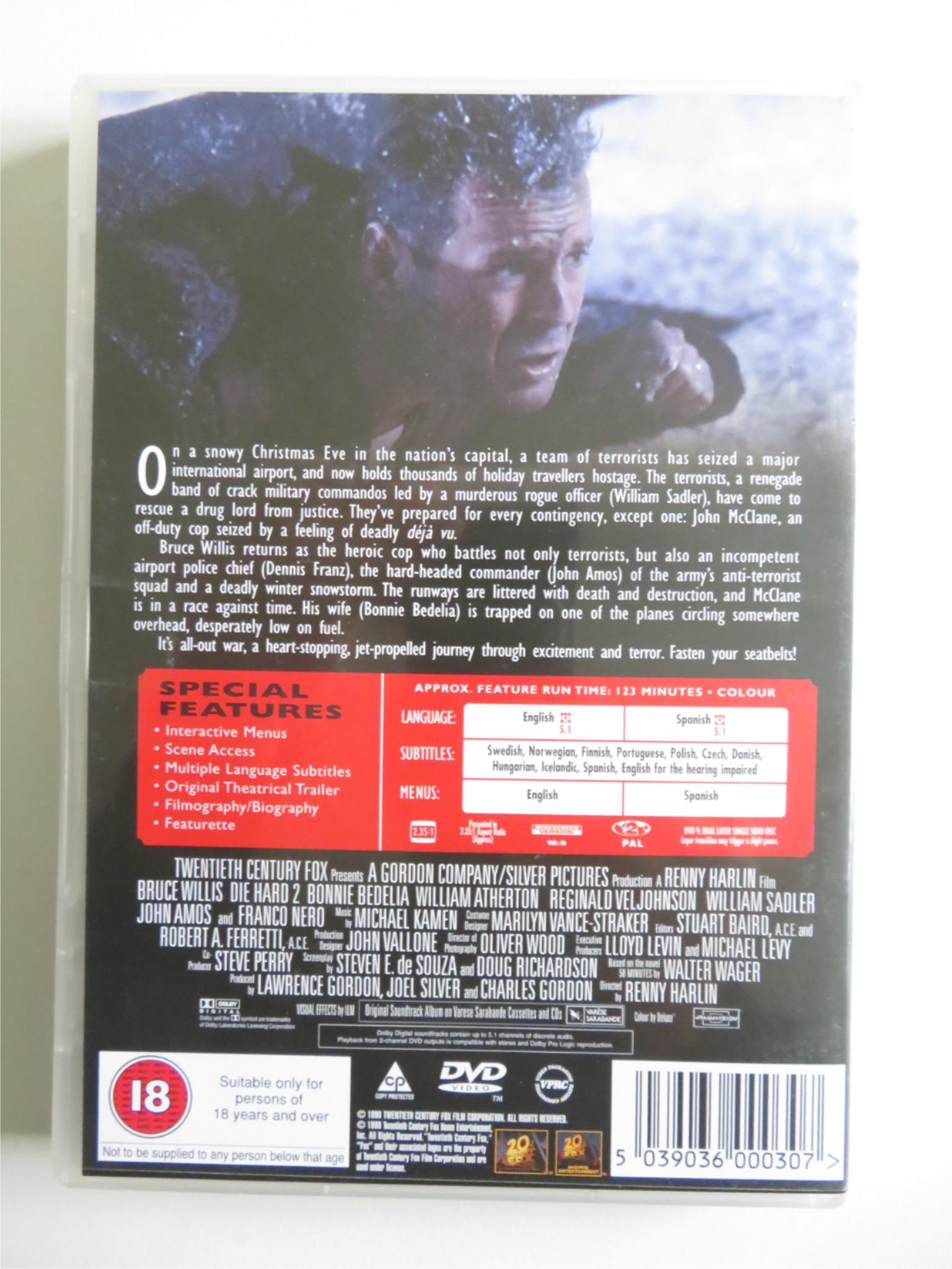 DIE HARD 2: DIE HARDER (DVD) BRUCE WILLIS BONNIE BEDELIA 1990 REGION 2 Movie posters