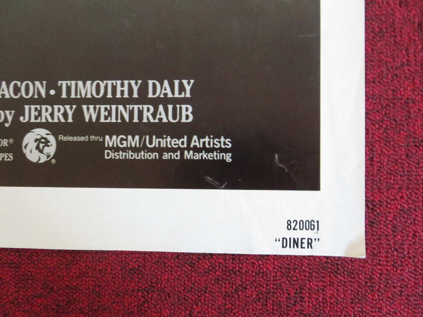 DINER FOLDED US ONE SHEET POSTER STEVE GUTTENBERG KEVIN BACON 1982 Rendezvous Cinema Movie posters