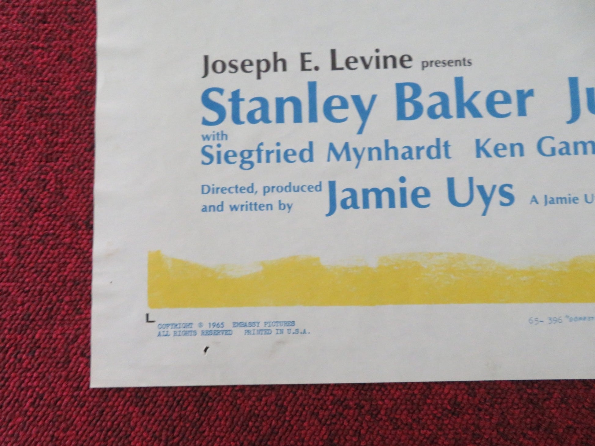 DINGAKA FOLDED US ONE SHEET POSTER STANLEY BAKER JULIET PROWSE 1965 Movie posters