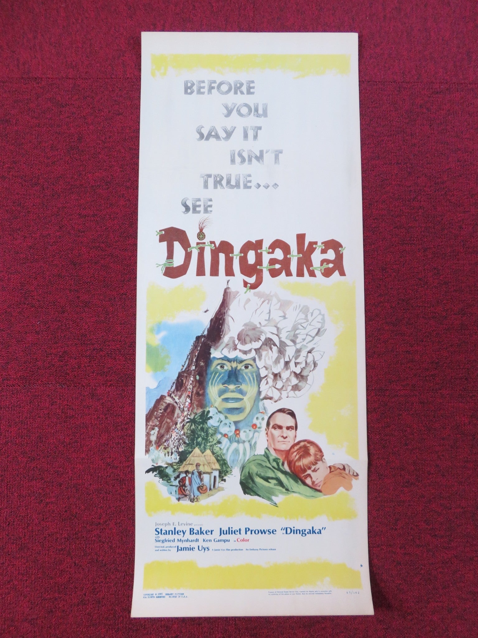 DINGAKA US INSERT POSTER STANLEY BAKER JULIET PROWSE 1965 Rendezvous Cinema Movie posters