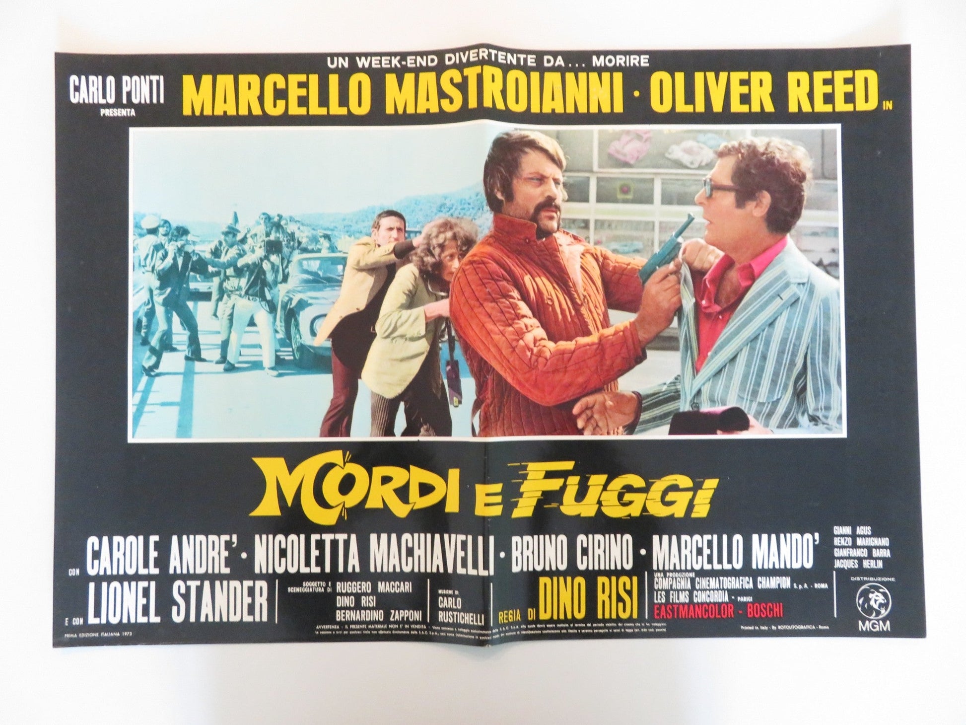 DIRTY WEEKEND - F ITALIAN FOTOBUSTA POSTER OLIVER REED MARCELLO MASTROIANNI 1973 Rendezvous Cinema Movie posters