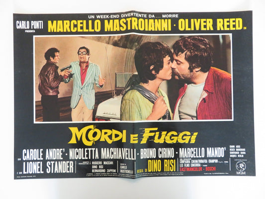 DIRTY WEEKEND - G ITALIAN FOTOBUSTA POSTER OLIVER REED MARCELLO MASTROIANNI 1973 Rendezvous Cinema Movie posters