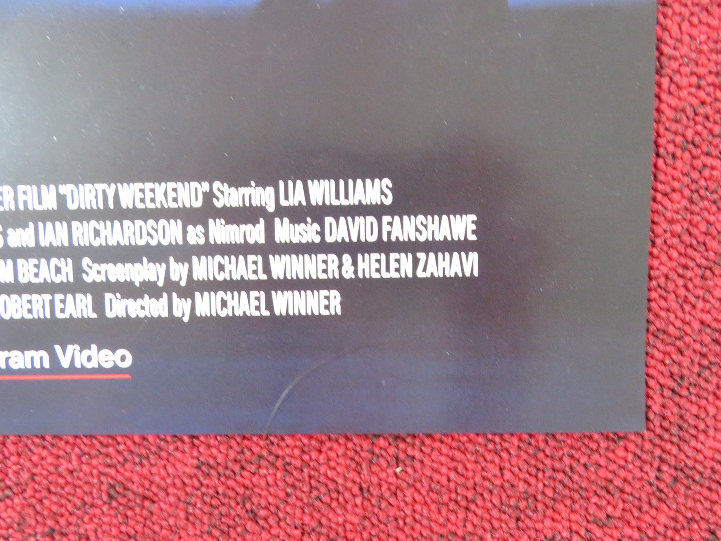 DIRTY WEEKEND VHS VIDEO POSTER MICHAEL WINNER RUFUS SEWELL 1993 Rendezvous Cinema Movie posters