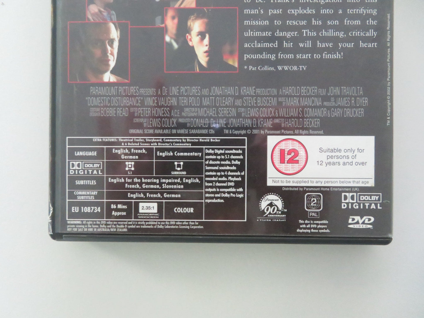 DOMESTIC DISTURBANCE (DVD) JOHN TRAVOLTA VINCE VAUGHAN 2001 REGION 2 Movie posters