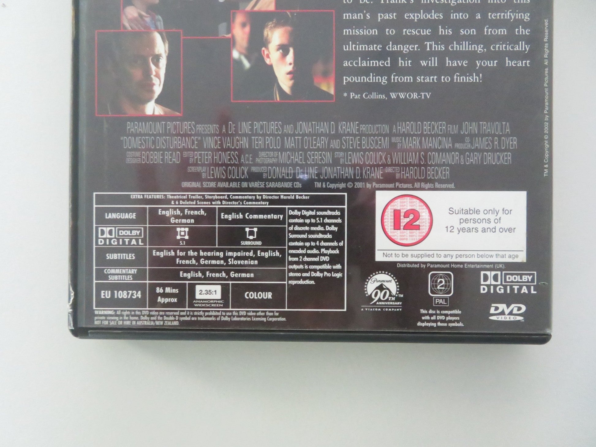 DOMESTIC DISTURBANCE (DVD) JOHN TRAVOLTA VINCE VAUGHAN 2001 REGION 2 Movie posters