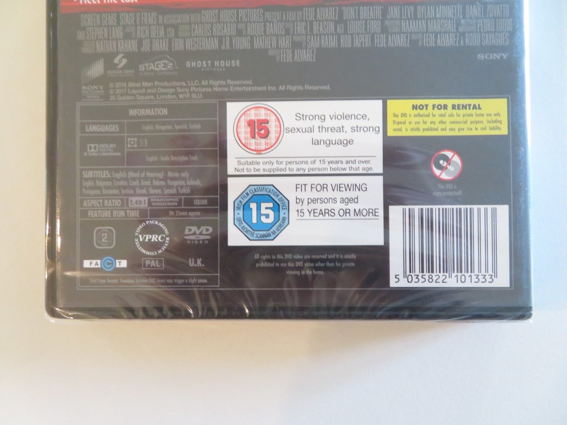 DON'T BREATHE (DVD) STEPHEN LANG JANE LEVY 2016 REGION 2 Rendezvous Cinema Movie posters