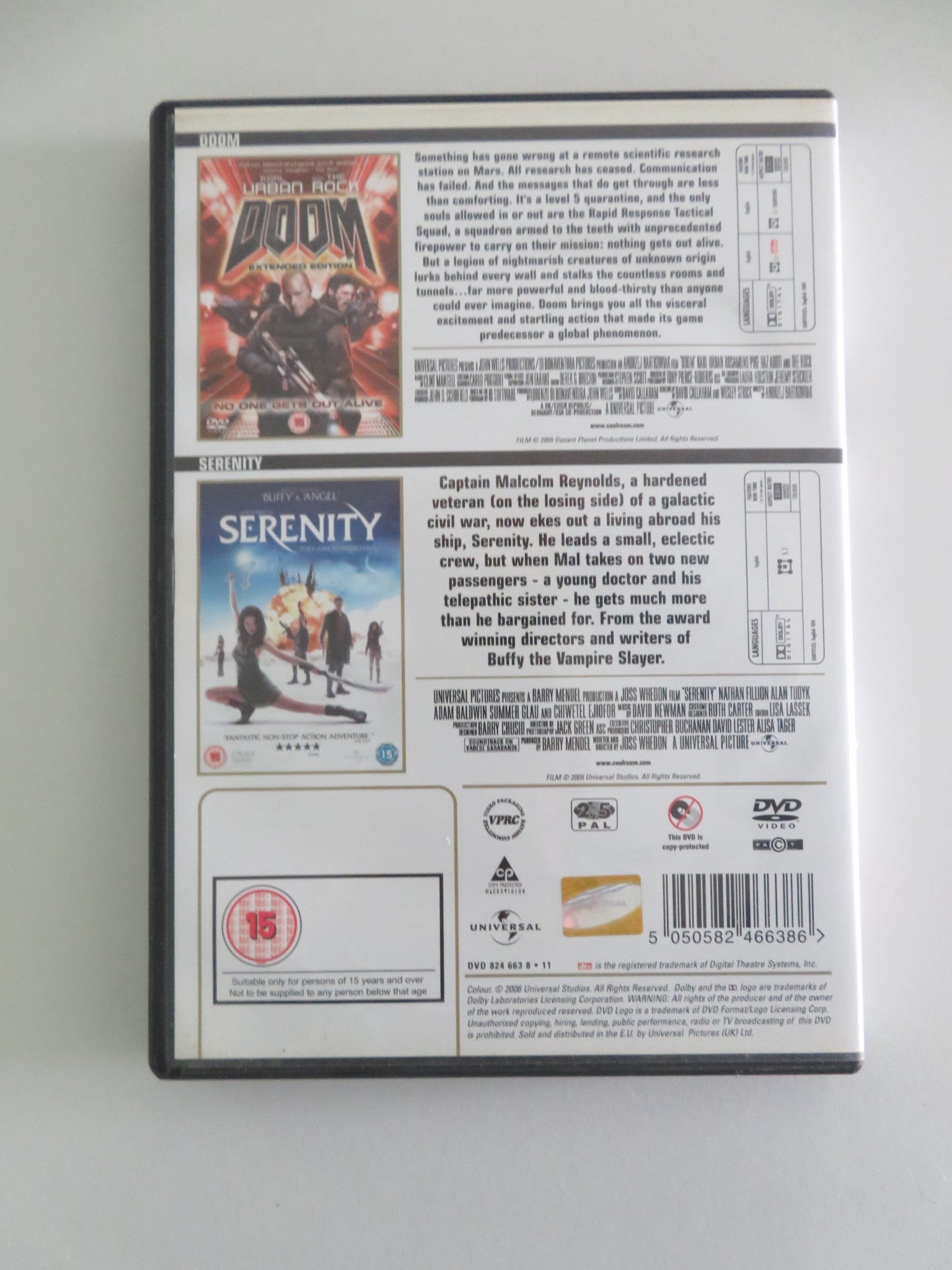 DOOM - EXTENDED EDITION AND SERENITY - 2 FILM BOXSET (DVD) 2005 REGION 2, 5 Movie posters