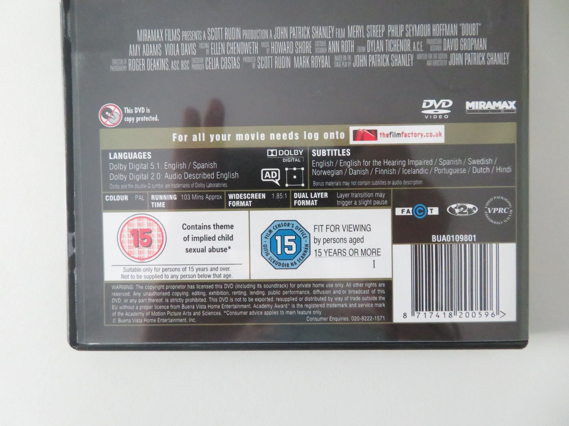 Doubt (DVD) Meryl Streep Philip Seymour Hoffman Amy Adams 2008 Region 2 Movie posters