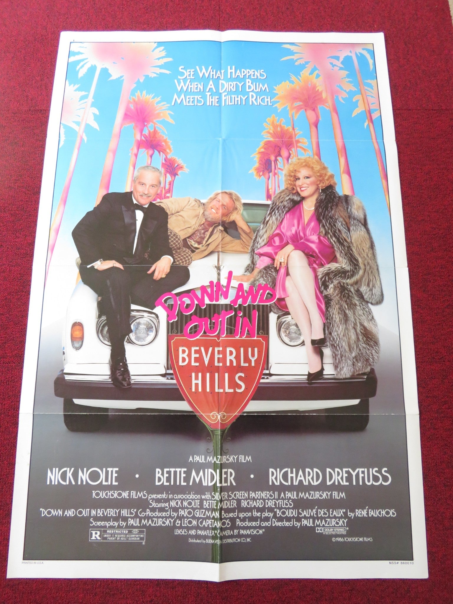 DOWN AND OUT IN BEVERLY HILLS FOLDED US ONE SHEET POSTER NICK NOLTE MIDLER 1986 Rendezvous Cinema Movie posters