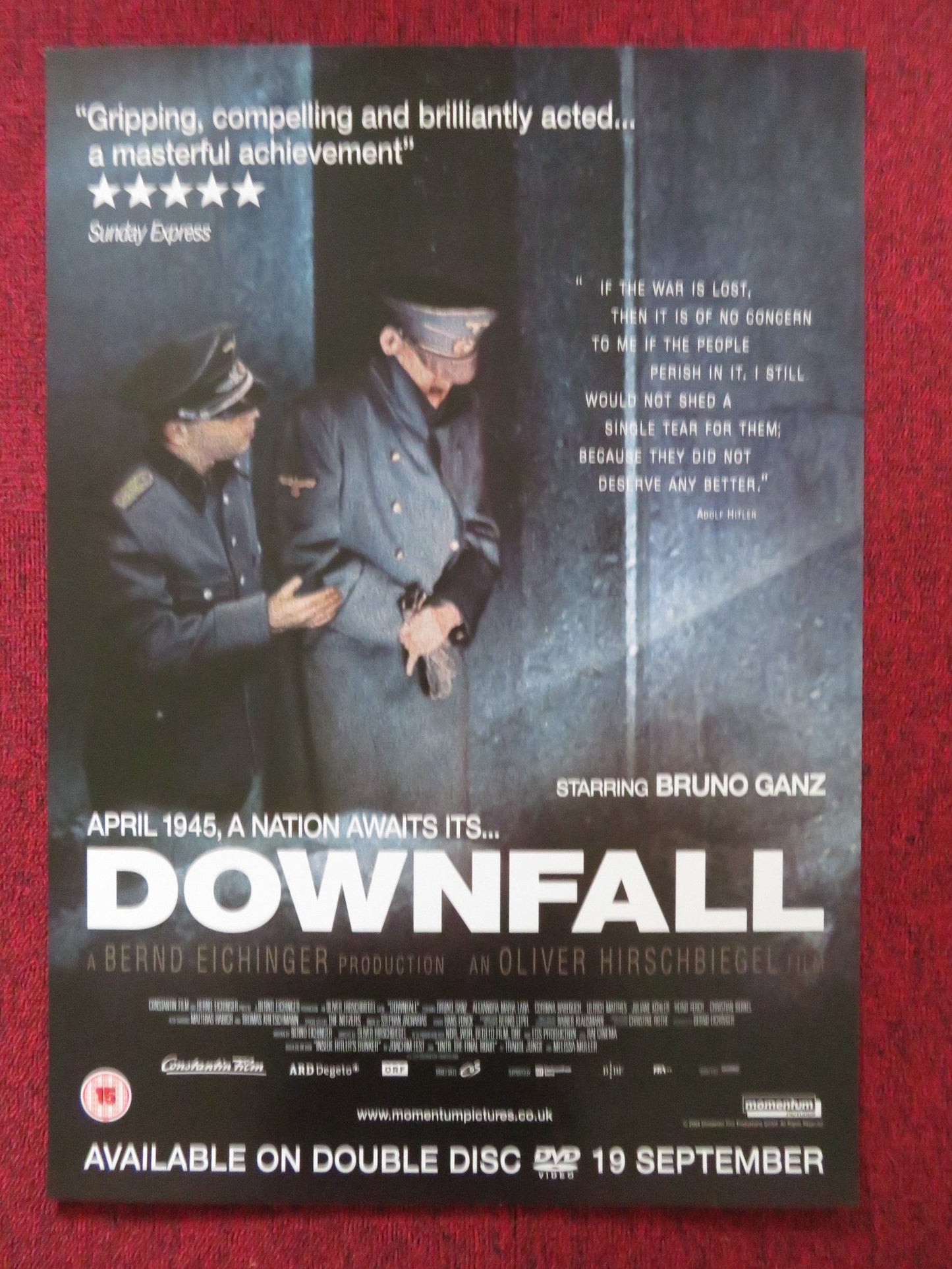 DOWNFALL DVD POSTER BRUNO GANZ ALEXANDRA MARIA LARA 2004 Rendezvous Cinema Movie posters