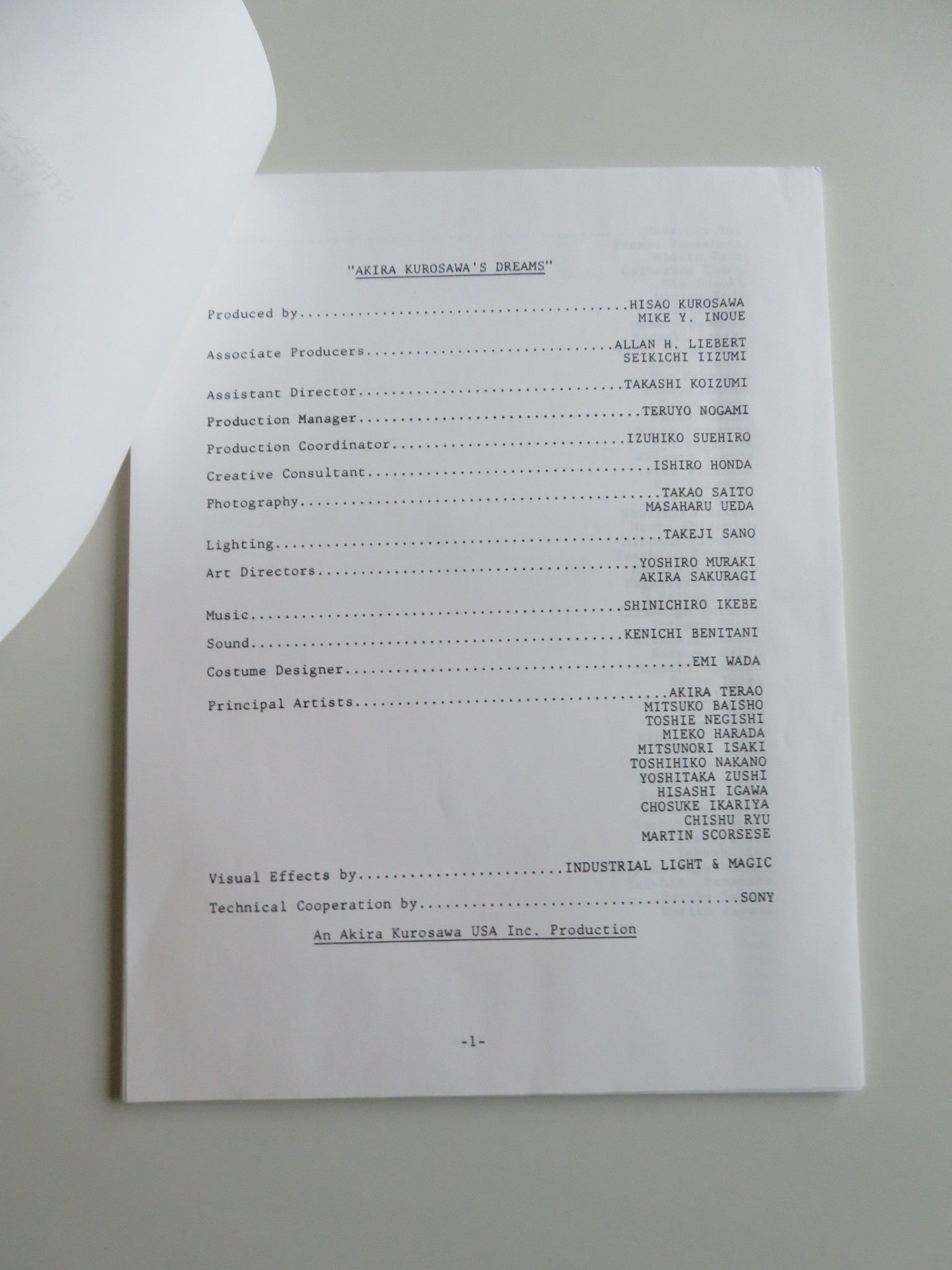 DREAMS PRESS KIT 1990 AKIRA TERAO MITSUKO BAISHO Movie posters