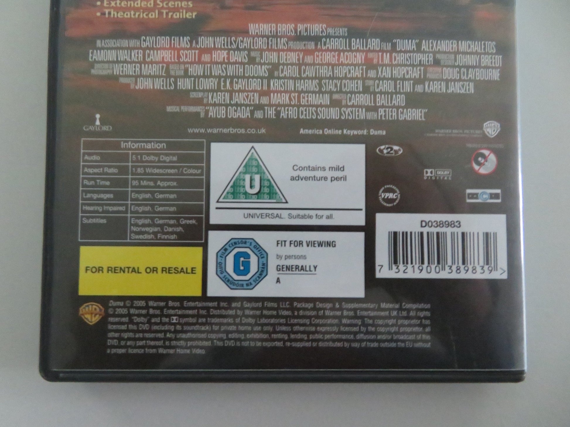 DUMA (DVD) ALEX MICHAELETOS CAMPBELL SCOTT 2005 REGION 2 Movie posters