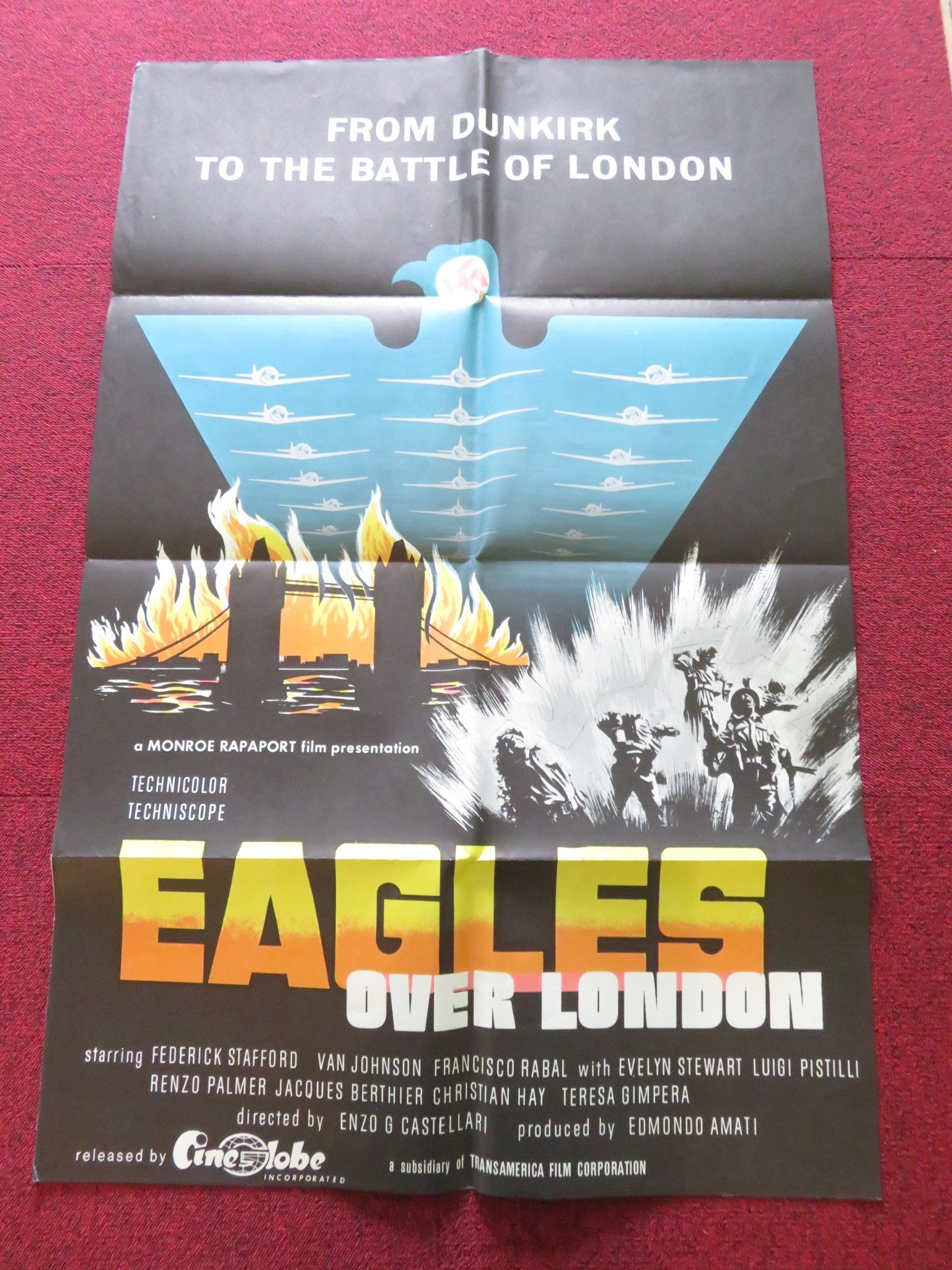 EAGLES OVER LONDON FOLDED US ONE SHEET POSTER FREDERICK STAFFORD R1973 Rendezvous Cinema Movie posters