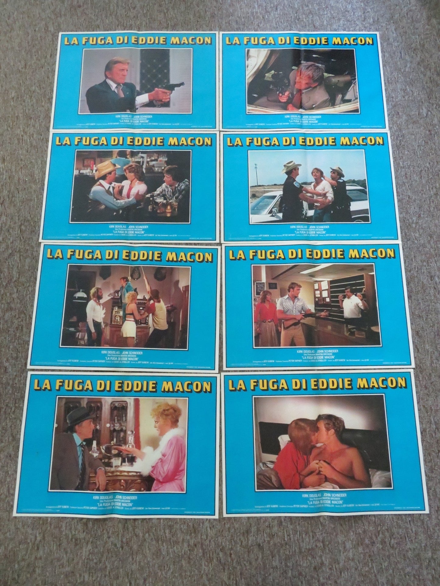 EDDIE MACON'S RUN ITALIAN FOTOBUSTA POSTERS LOT OF 8 KIRK DOUGLAS SCHNEIDER 1983 Movie posters