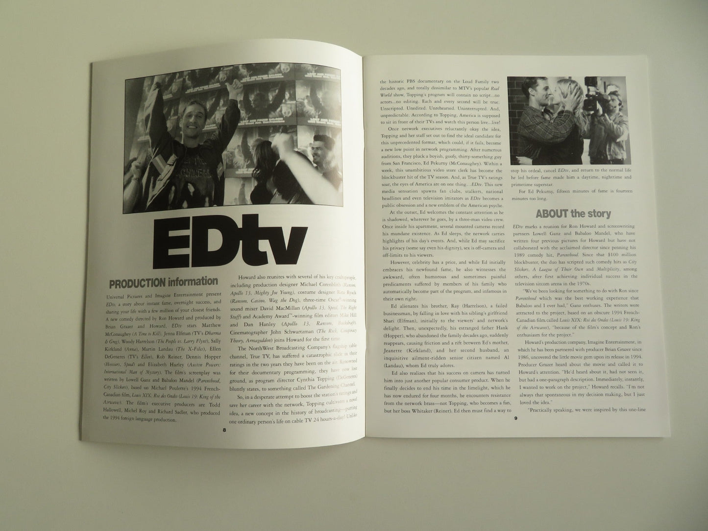 EDTV PRESS KIT 1999 MATTHEW MCCONAUGHEY WOODY HARRELSON Movie posters