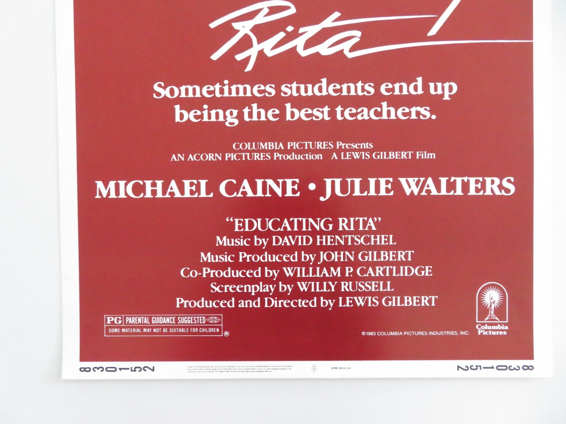 EDUCATING RITA US INSERT POSTER MICHAEL CAINE JULIE WALTERS 1983 Movie posters