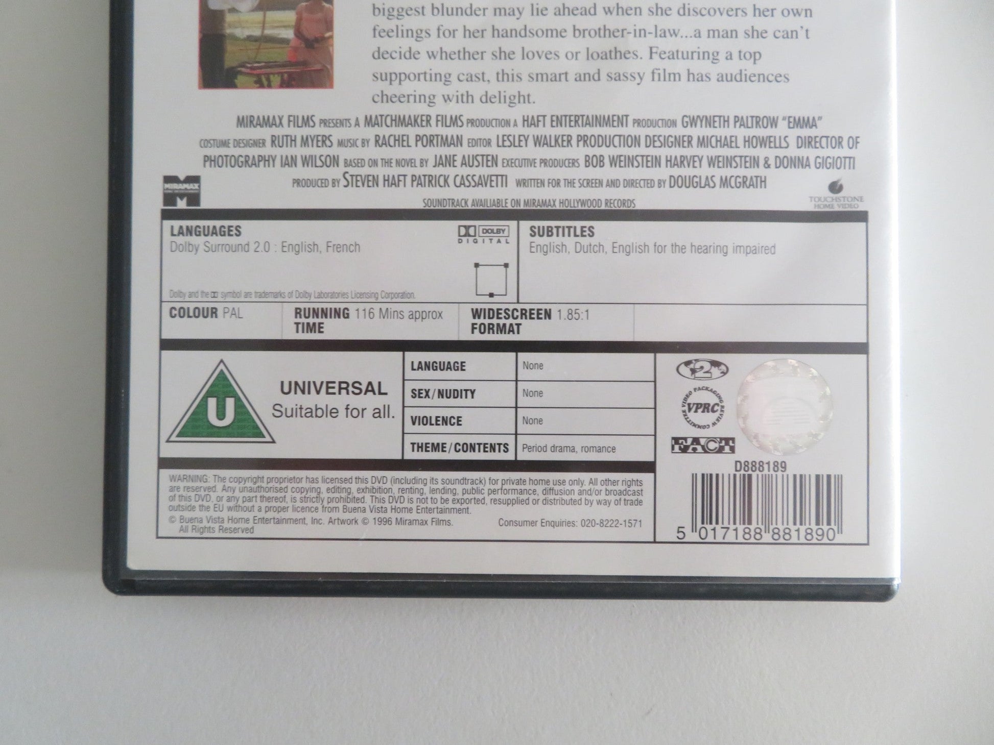 EMMA - B (DVD) GWYNETH PALTROW ALAN CUMMING 1996 REGION 2 Movie posters