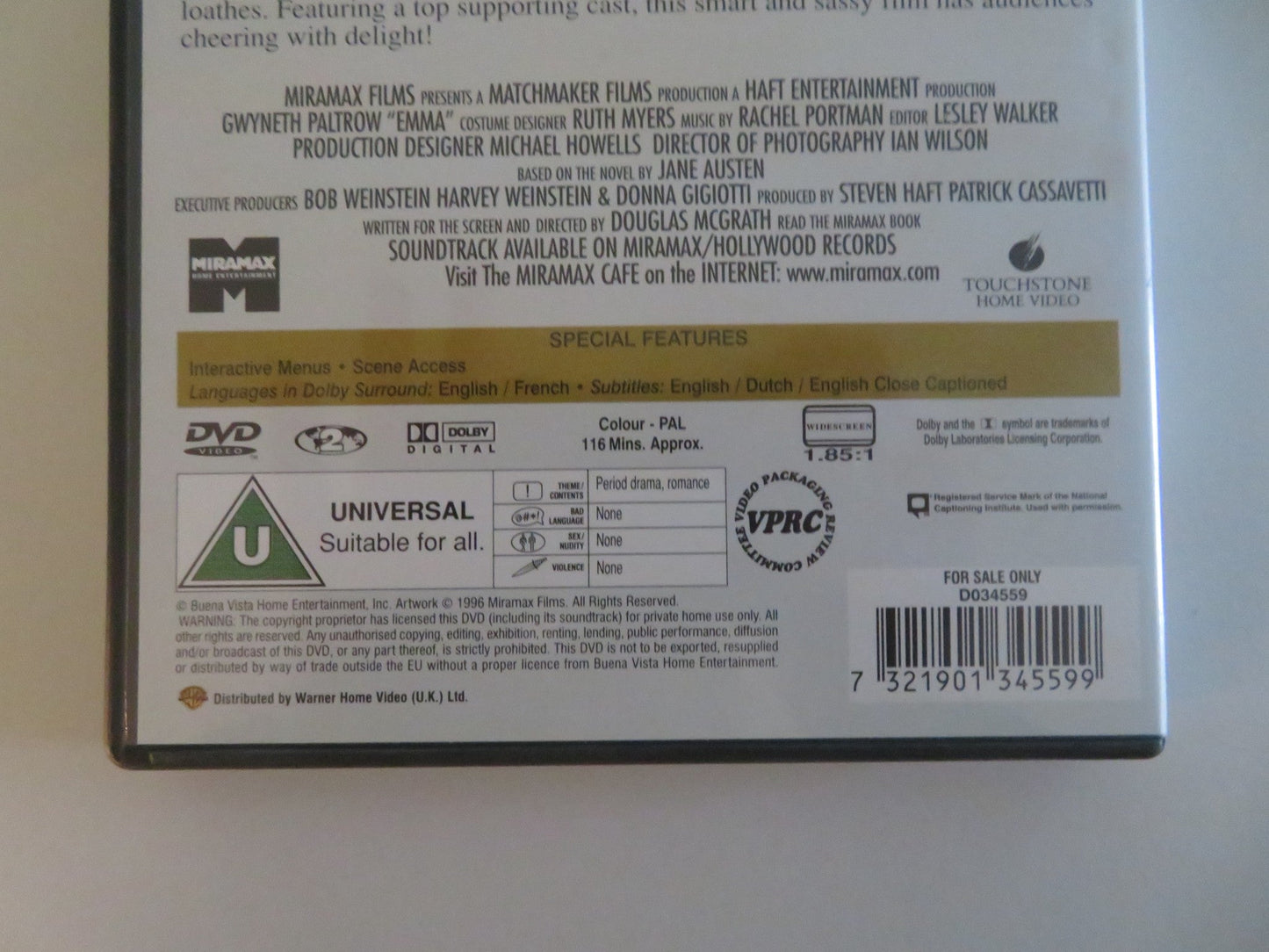EMMA (DVD) GWYNETH PALTROW TONI COLLETTE 1996 REGION 2 Movie posters