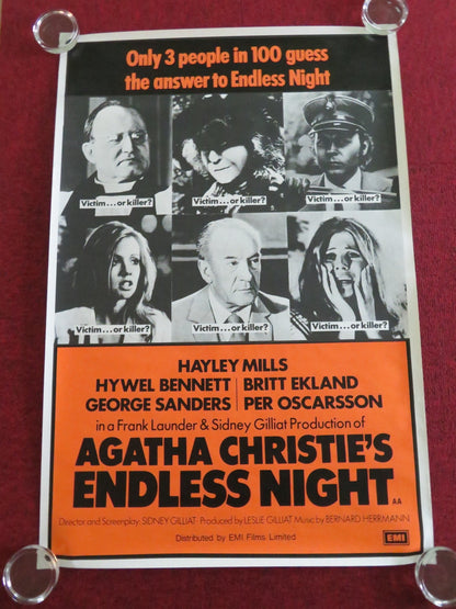 ENDLESS NIGHT US ONE SHEET ROLLED POSTER HAYLEY MILLS HYWEL BENNETT EKLAND 1972 Movie posters