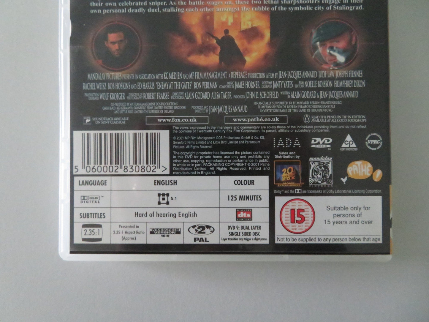 ENEMY AT THE GATES - B (DVD) JUDE LAW JOSEPH FIENNES RACHEL WEISZ 2001 REGION 2 Movie posters