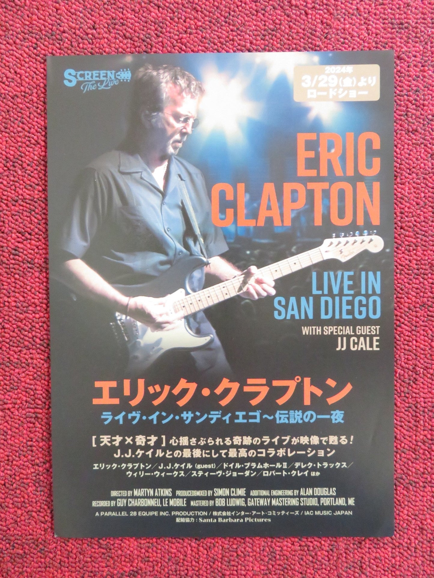 ERIC CLAPTON LIVE IN SAN DIEGO JAPANESE CHIRASHI (B5) POSTER CLAPTON CALE 2024 Rendezvous Cinema Movie posters