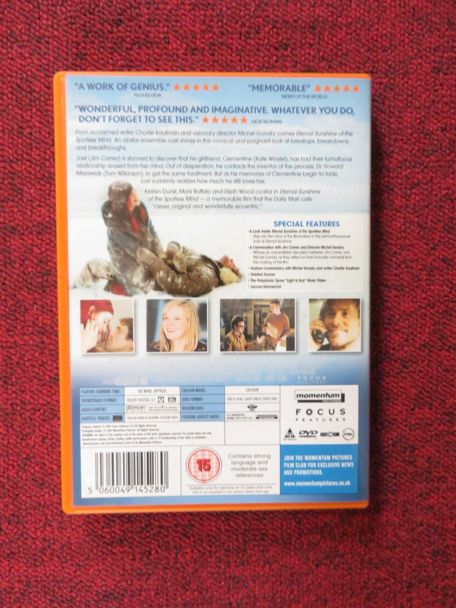 ETERNAL SUNSHINE OF THE SPOTLESS MIND (DVD) JIM CARREY K. WINSLET 2004 REGION 2 Rendezvous Cinema Movie posters