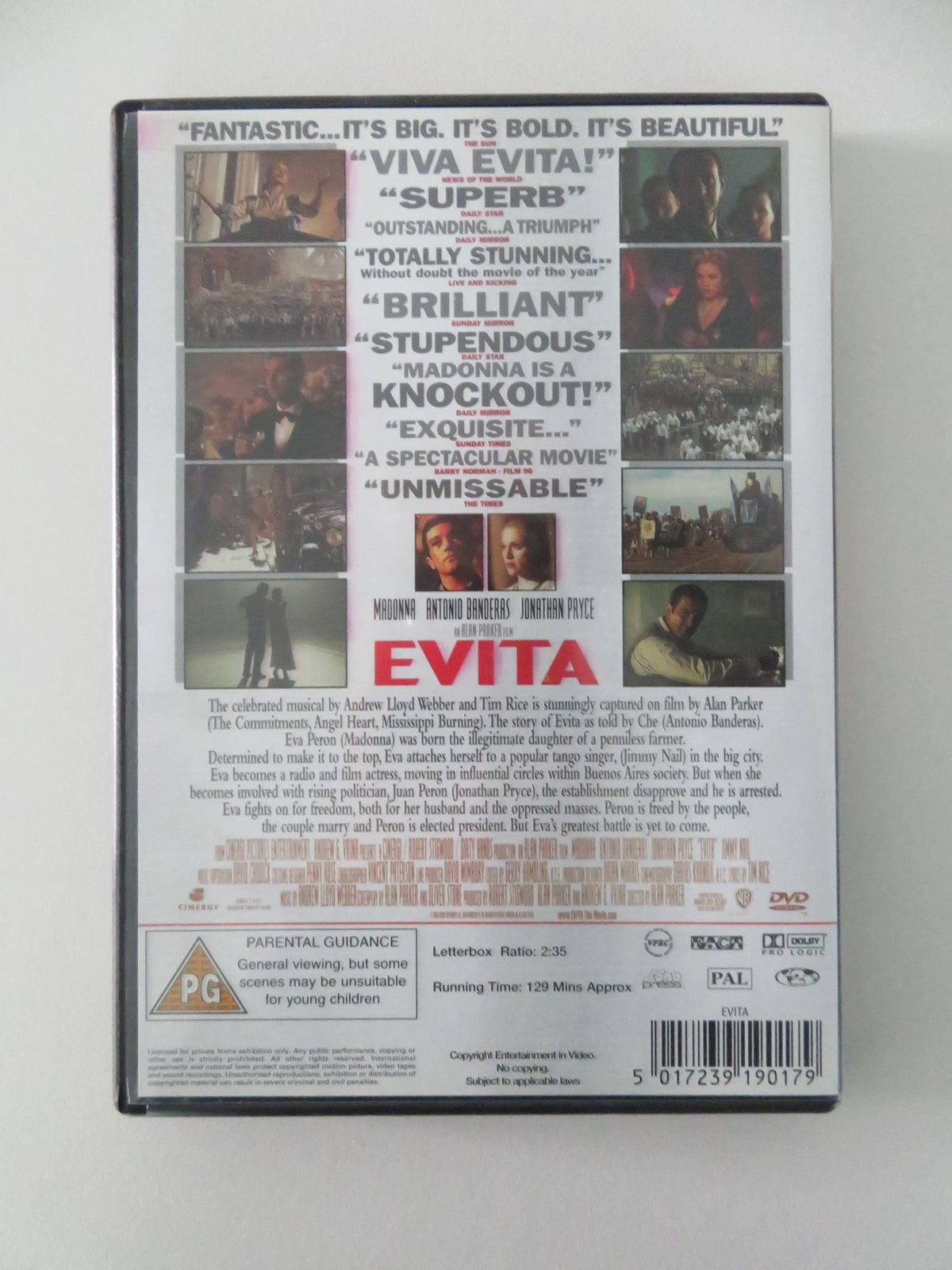 Evita (DVD) Madonna Jonathan Pryce Antonio Banderas 1996 Region 2 Movie posters