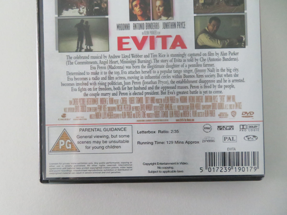 Evita (DVD) Madonna Jonathan Pryce Antonio Banderas 1996 Region 2 Movie posters