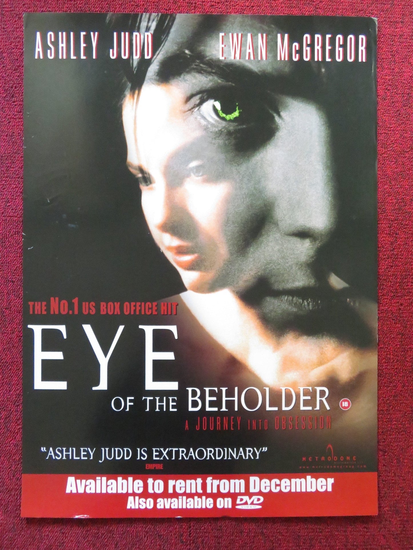 EYE OF THE BEHOLDER DVD & VHS VIDEO POSTER ASHLEY JUDD EWAN MCGREGOR 1999 Rendezvous Cinema Movie posters