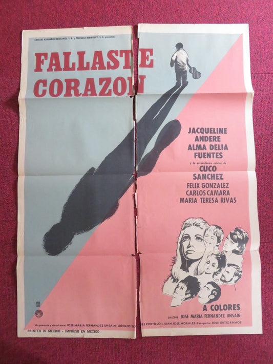 FALLASTE CORAZON MEXICAN POSTER FOLDED JACQUELINE ANDERE CUCO SANCHEZ 1970 Rendezvous Cinema Movie posters