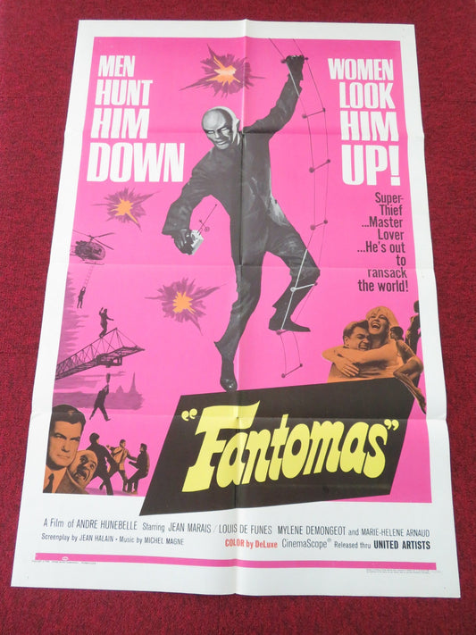 FANTOMAS FOLDED US ONE SHEET POSTER JEAN MARAIS LOUIS DE FUNES 1966 Movie posters