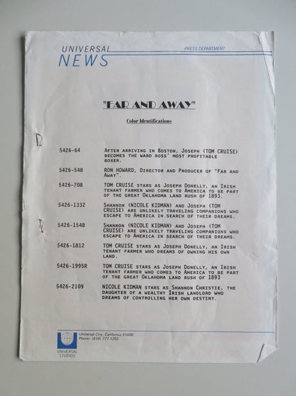 FAR AND AWAY PRESS KIT 1992 TOM CRUISE NICOLE KIDMAN Movie posters