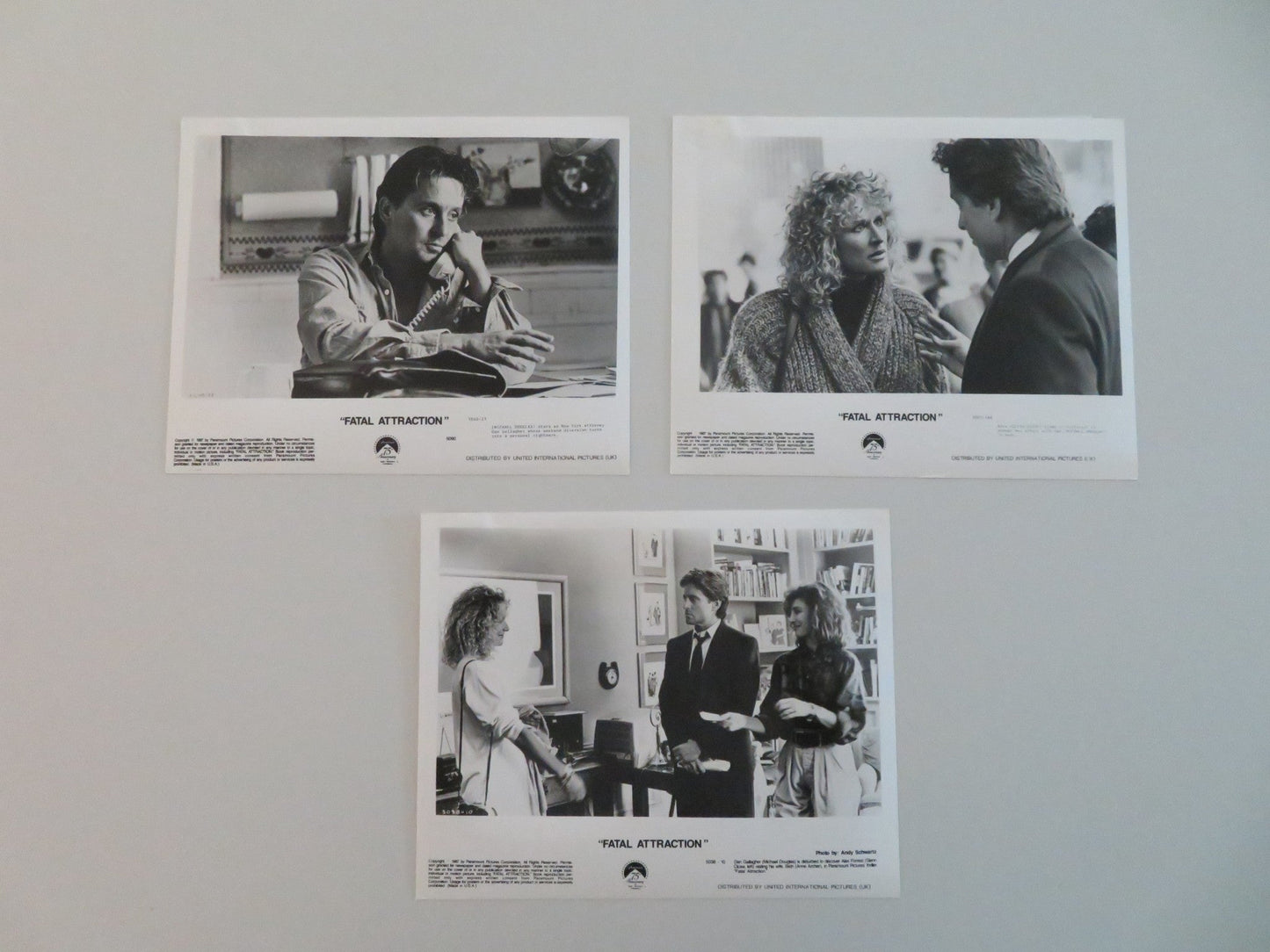FATAL ATTRACTION MOVIE STILL PHOTO LOT OF 3 MICHAEL DOUGLAS GLENN CLOSE 1987 Movie posters