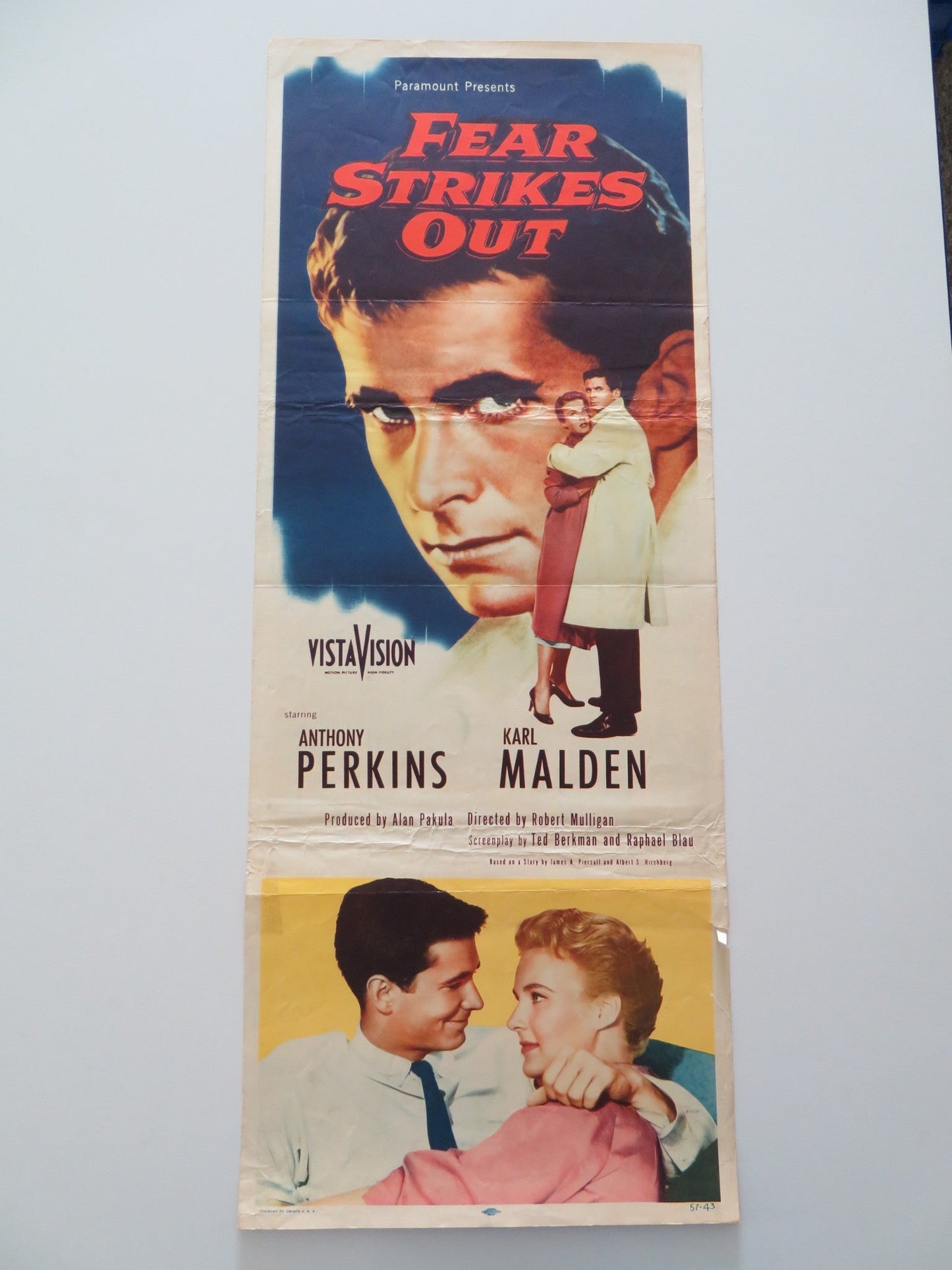 FEAR STRIKES OUT US INSERT POSTER ANTHONY PERKINS KARL MALDEN 1957 Rendezvous Cinema Movie posters
