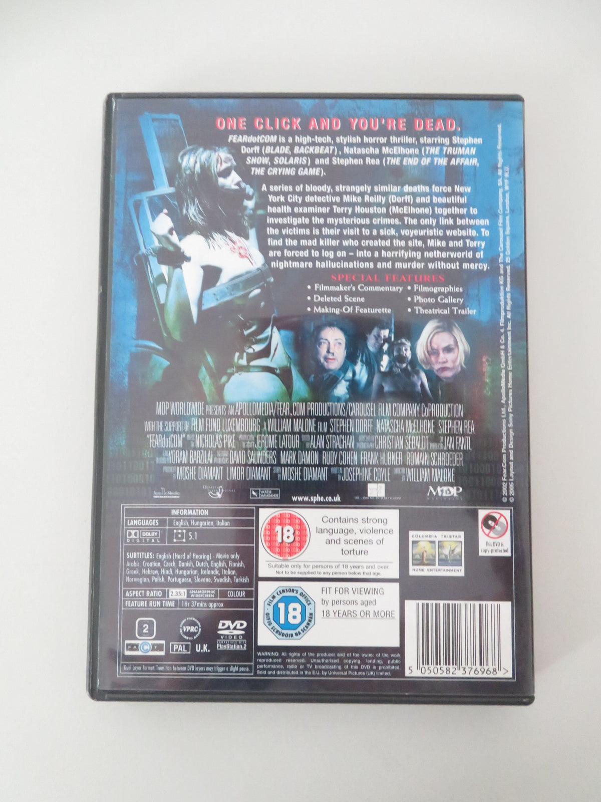 FearDotCom (DVD) Stephen Dorff Natascha McElhone 2002 Region 2 Movie posters
