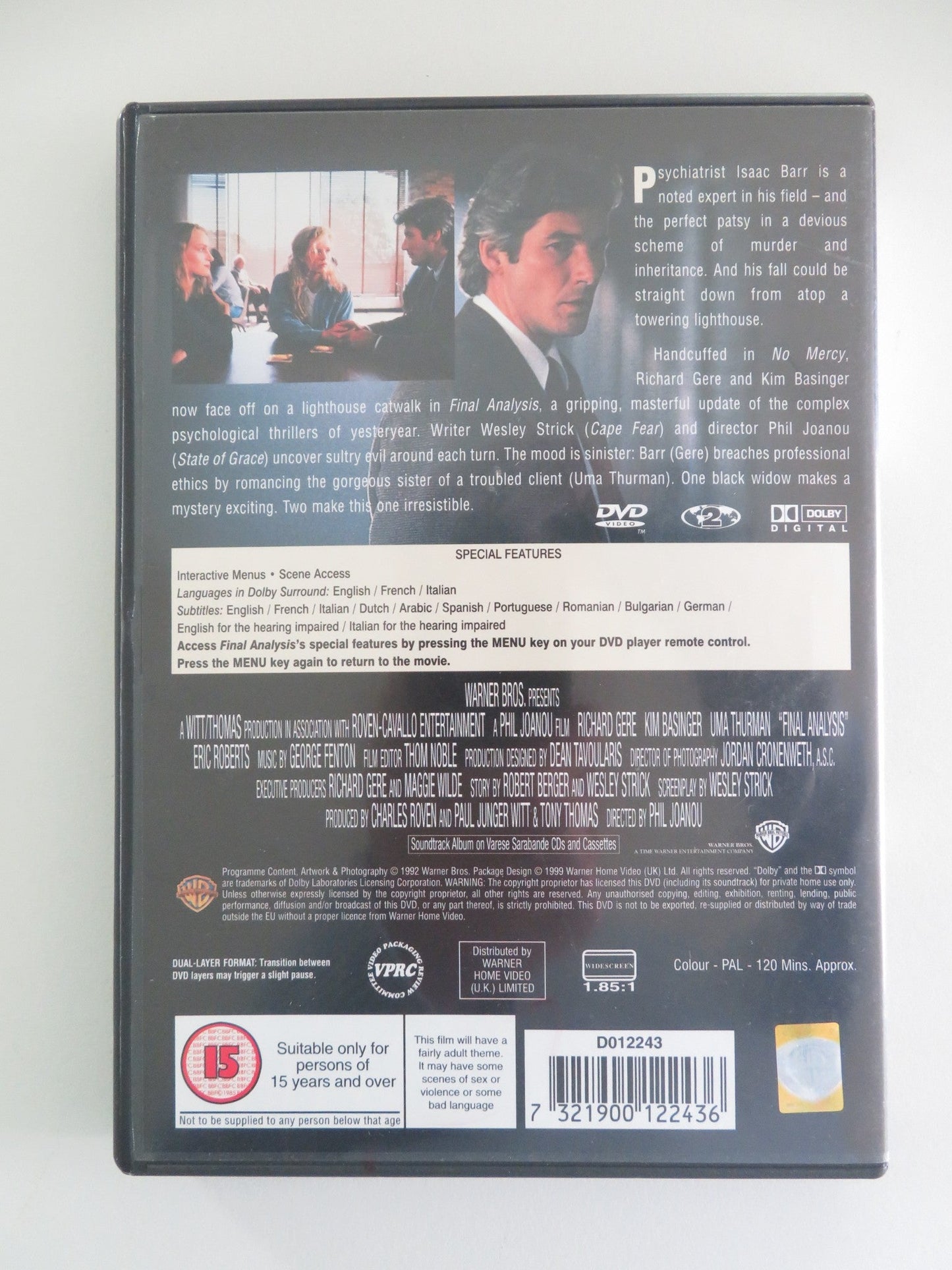 Final Analysis (DVD) Richard Gere Kim Basinger 1992 Region 2 Movie posters